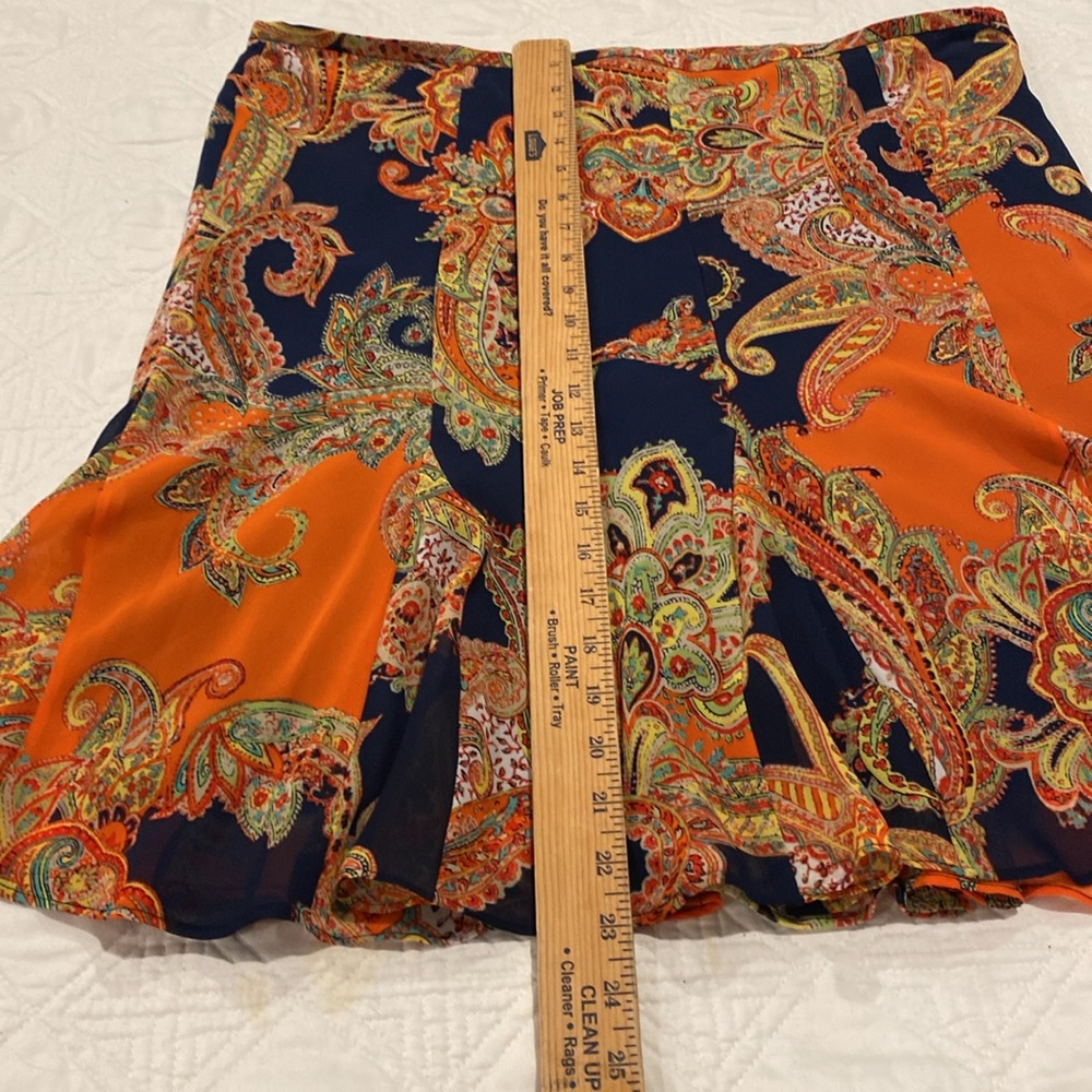 Lauren Ralph Lauren Paisley Skirt Sz 16 fully lined side zip extra dark navy - Picture 7 of 11